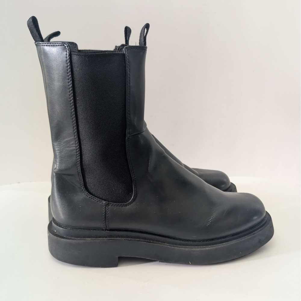 HM Womens Black Chelsea Boots Platform Mid Calf Pull On 1076693 Size 10 EUR 41